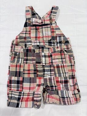 Gymboree Plaid Baby Overalls in Red, Navy & Cream